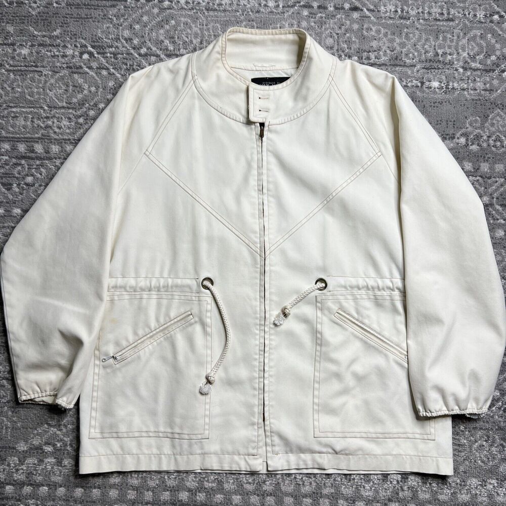 Harbor Master John Weitz Yachtsman Cloth Jacket Large Vintage Beige  Zip Up READ